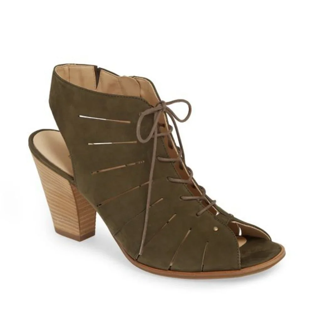 $400 PAUL GREEN  Cosmo Peep Sandal NUBUCK BOOTIE CAYANNE OLIVE 6.5 (RB)
